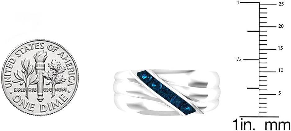 Dazzlingrock Collection 0.30 Ctw Round Blue Natural Diamond Men's 5 Stone Wedding Band 1/3 CT, Sterling Silver - Image 6