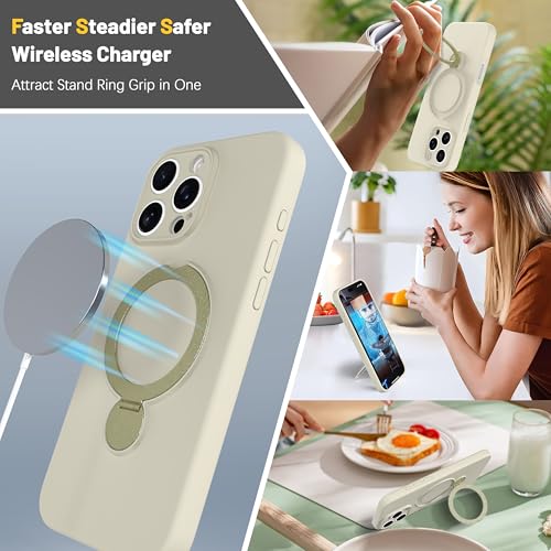 IAIYOXI Upgraded 360° Spin for iPhone 16 Pro Max Silicone case with Invisible Stand, Soft Anti-Scratch Microfiber Lining Inside Phone Cover with Kickstand Rotatable for Women and Men, Antique White by IAIYOXI - Used condition - Image 7