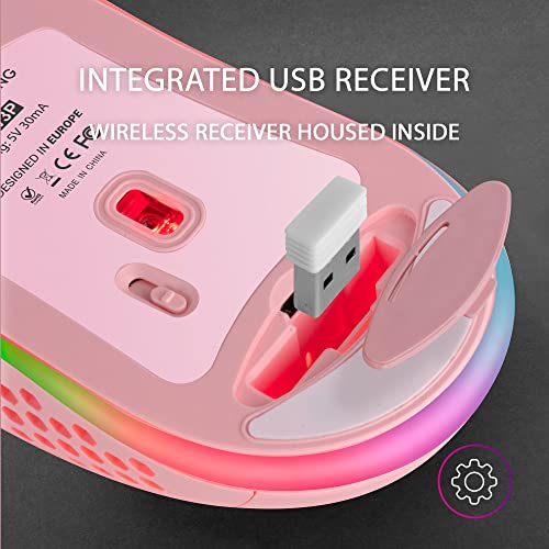 MMW3P, Mouse Gaming Senza Fili, RGB Flow, Ultraleggero 79g, 3200DPI, Rosa - Mouse gaming - Immagine 5