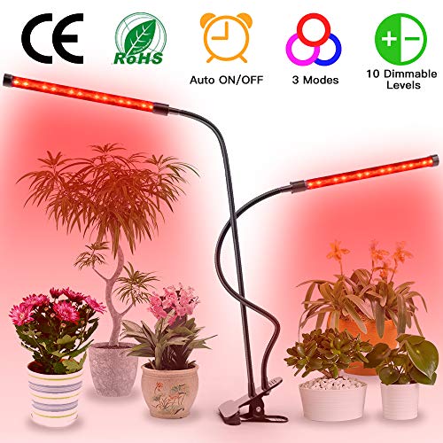 LED Plant Light, WAKYME 10 Dimmable Levels LED Grow Light Full Spectrum Plant Lamp with Auto ON & Off Memory Timer Dual Head Adjustable Gooseneck for Indoor Plants [with CE and RoHS Certification]