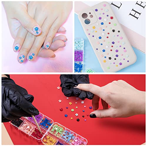 Hinzic 3 Boxes 3D Flower Nail Art Charm Acrylic Cherry Blossom Spring Summer Nail Decals Candy Color Jumping Beads Accessories For Diy Nail Decorations #TOP5