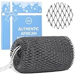 African Net Sponge Authentic with Knots – 20+ Colors – Exfoliating Back Scrubber, Elastic Quick-Dry Mesh, Deep Cleansing for Sensitive Skin, Long-Lasting Bath Sponge for Women & Men(Grey)
