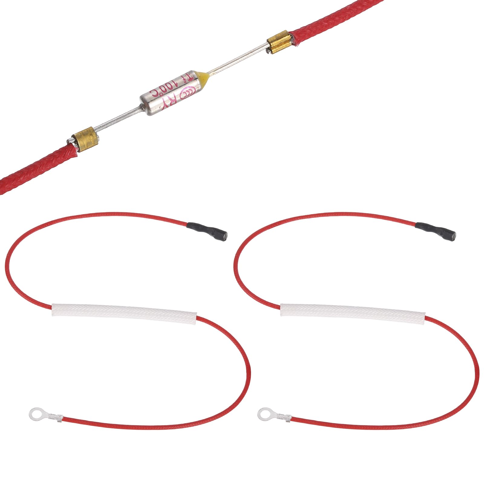 sourcing map 2Pcs Universal Rice Cooker Temperature Fuse, 100°C 10A 250V Metal Thermal Fuse with Terminal and Ring Terminal Fiberglass Sleeving for Electric Pressure Cooker Repair Part