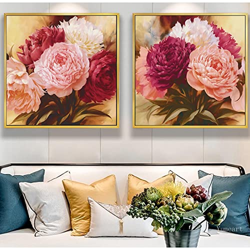 Rose pivoines fleurs toile peintures galerie affiches pour décoration intérieure de maison 60x60