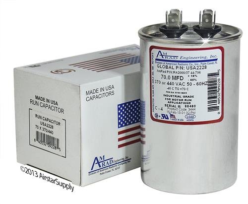 Trane CPT01233 / CPT-1233 Replacement - 70 uf/Mfd 370/440 VAC AmRad Round Universal CapacitorReplacement Made in The U.S.A.