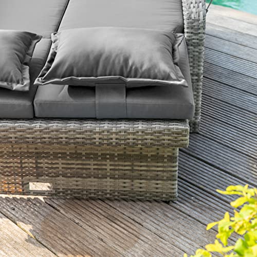 Greemotion Rattan-Lounge Bahia Tobago, Gartensofa mit Bettfunktion, inkl. Hocker, Grau, Holzfarben
