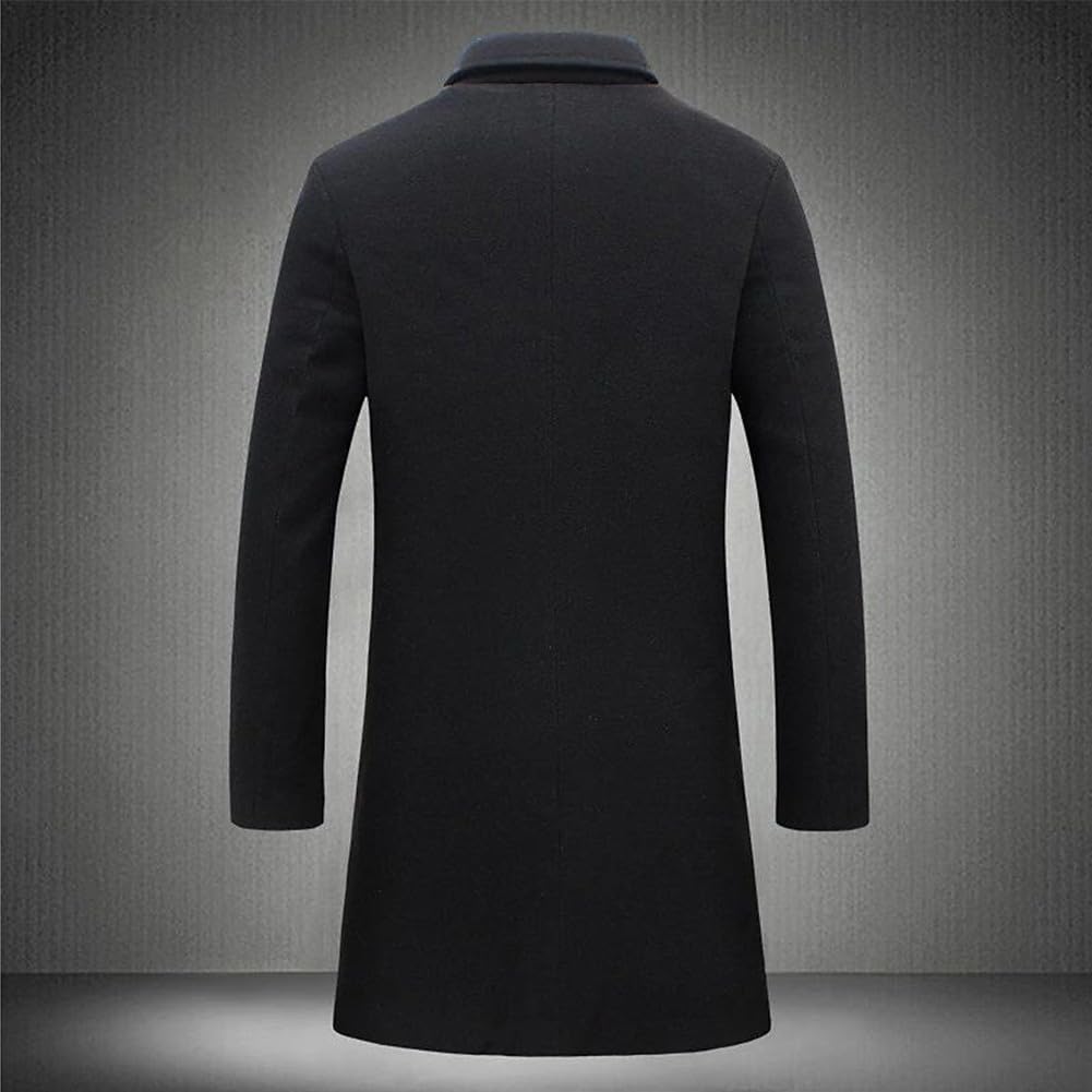 Trench de lujo negro para hombre, cierre simple, largo y cálido (M negro)