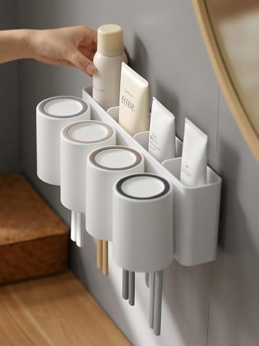 FLAUVEL Wall-Mounted Toothbrush and Toothpaste Holder - Self-Draining Design, Ea
