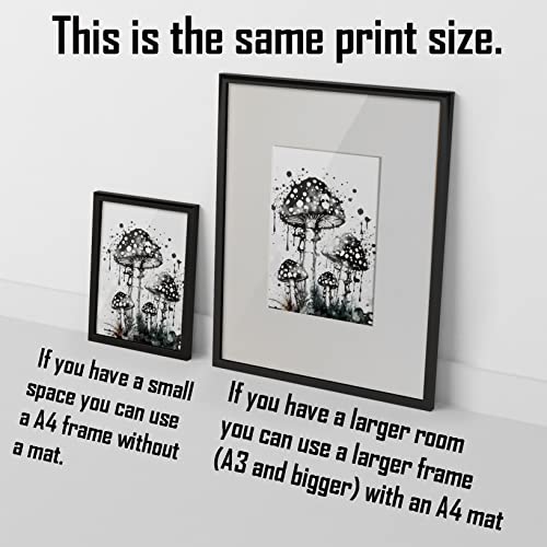 7Dots Art. Black Ink Wall Art Series. Watercolor Ink Art Print, Poster Size - A4 (8.3 X 11.7 Inches) On Fine Art Thick Watercolor Paper. Wall Decor For The Living Room, Bedroom, And Kid's Room. No Frames Included. (Mushrooms) #TOP2