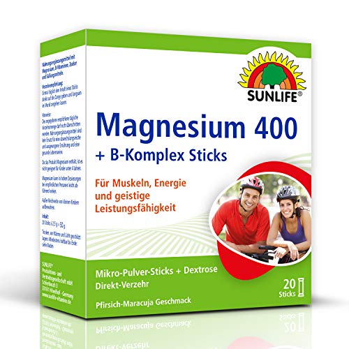 SUNLIFE Magnesium 400 + B-Komplex Sticks: für Muskeln, Nerven und mehr Energie, 20 Sticks à 2,5g