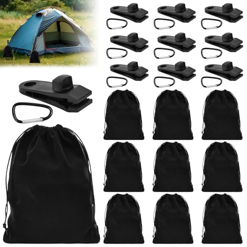 WANTOUTH 10 PCS Bolsas de Peso para Carpas 25x20cm, Saco de Arena para Peso con 10 Mosquetones y 10 Clips, Bolsas de Cordón Negras, Bolsa de Lastre portátil para Tiendas de Campaña, Pabellon y Cortina