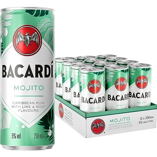 Bacardi Mojito 5% ABV 12 x 25cl / 250ml Ready-To-Drink Pre-Mixed Cocktail Can Made with BACARDÍ Carta Blanca Rum and Mixed with Lime and Mint