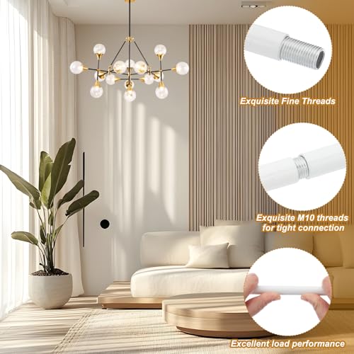 Image of PATIKIL Threaded Extension Rod, 4 Sets 12 inch M10 x 1mm Fine Thread Lamp Pipe with Lamp Pipe Nipples for Pendant Light Island Lighting Chandeliers Stems, White
