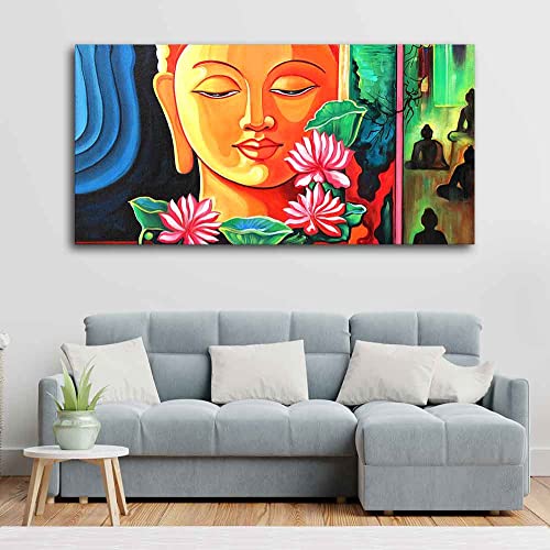 Image of VIBECRAFTS Canvas Paintings for Living Room Drawing Room Spiritual Gautam Buddha Canvas Wall Painting Fitted With Wooden Frame For Home | Office | Living Room | Gift (PTVCH 2499)