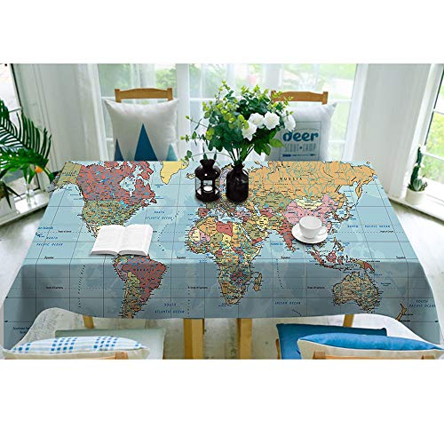 Aoyego Political World Map Table Cloths Rectangle Vintage Accurate Global Blue Travel Map Tablecloths Decoration 50X72 Inch Polyester For Outdoor Indoor Home Party Picnic #TOP2