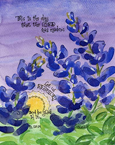 Bluebonnets Watercolor with This is the Day Bible Verse (5x7 Inches)
