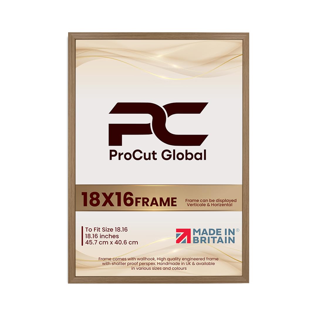 Procut Global 18x16 Oak Picture Frames - Classic Wooden Photo Frame with Shatterproof Perspex for Wall or Tabletop - Perfect for Posters, Certificates & Prints - Sizes & Colors Available