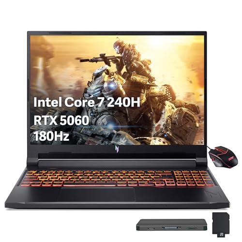acer Nitro V 16 16 WUXGA 180Hz Gaming Laptop Intel Core 7 240H 16GB DDR5 1.5TB Storage(512GB SSD+1TB Docking Station) GeForce RTX 5060 Backlit Keyboard Num Pad Nitro Mouse Win 11 Pro Black