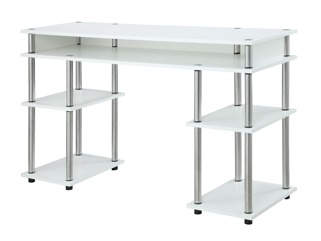 Convenience Concepts Designs2Go No Tools Student Desk with Shelves, (L) 47.25 in. x (W) 15.75 in. x (H) 30 in, White