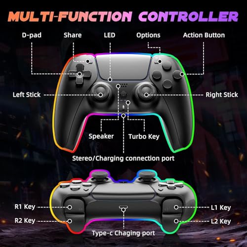 Image of Puiseno Wireless Controller for PS-4, Dual Vibration Game Joystick /Speaker /3.5mm Audio Jack Headphone /Motion Sensing,Upgraded Six-Axis Sensor, Compatible with PS4 /Slim /Pro Console /PC (PS5-black)