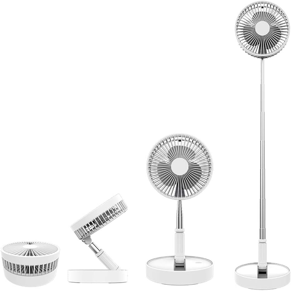 Folding Pedestal Stand Fan Mini Telescopic Fan USB Rechargeable Table Floor Fan Built-in Battery 4 Speeds Adjustable Height and Head Great for Office Home Outdoor Camping White