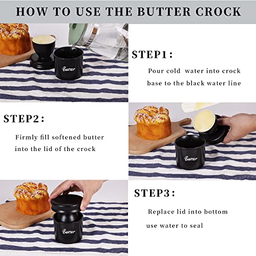 Gdcz Butter Dish With Water Line, Farmhouse Ceramics French Butter Keeper Crock With Lid, Black #TOP2