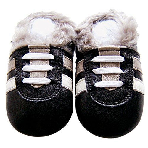 Leather Baby Soft Sole Fur Lining Shoes Boy Girl Infant Children Kid Toddler Crib First Walk Gift Sport Black Fur (12-18month, Black)