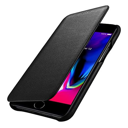 Gutentasch Läderfodral för iPhone SE 2022/SE 2020/iPhone 8/iPhone 7, mobilfodral i läder att fälla ihop, hopfällbart fodral, mobilskal, läderskal, tunt – svart