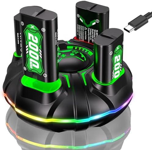 Xbox Controller Charging Station With 2x 5520mWh Batteries – For Series X|S & One/X/S/Elite, LED Indicators