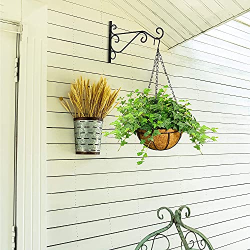 ZONADAH Pack of 2 Multi-function 25cm Metal Wall Mount Holder Hanger Hooks Curved Line Style for Plant Flower Basket Lights Birdcage Lanterns Wind Chimes Garden Balcony Indoor or Outdoor Black - Image 4