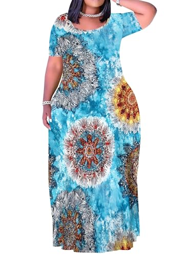 Image of PinkPatty Plus Size Maxi Dress for Curvy Women Crew Neck Long Sleeves Casual Dress Vacation Sundresses with Pockets