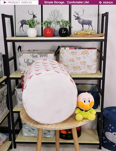 Image of Flamingo Laundry Hamper Large Canvas Fabric Storage Basket | Organizer Bin Dirty Clothes Collapsible Waterproof for College Dorms, Boys and Girls Bedroom,Bathroom