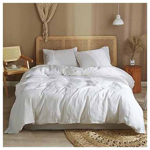 Ivellow White Linen Duvet Cover Set 100% Washed French Flax Pure Linen Duvet Covers California King Soft Natural Breathable Durable Cooling Duvet Cover California King 3 Pcs Linen Bedding Set