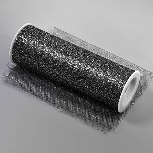 Image of Expo International Decorative Glitter Tulle, Roll /Spool of 6 Inches X 10 Yards, Polyester-Made Tulle Fabric, Glittery Finish, Versatile, Easy-to-Use, Silver (Pack of 2)