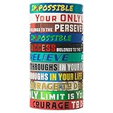 QEERBSIN 12 Pack Motivational Wristbands for Men, Women & Teens, Inspirational Silicone Bracelets Unisex Adult Wristbands