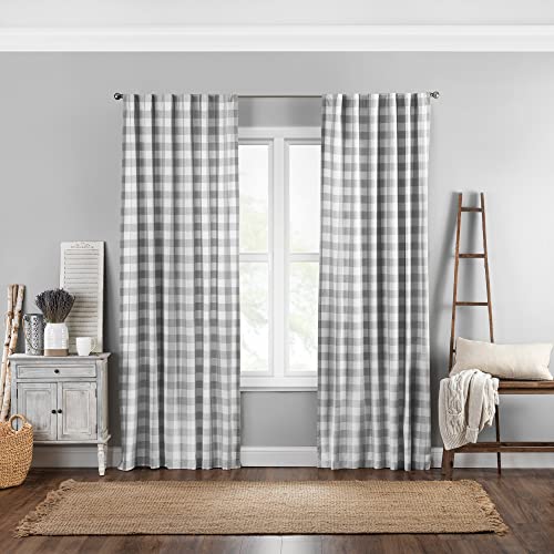 Elrene Home Fashions Farmhouse Living Buffalo Rideau de fenêtre à Carreaux Gris/Blanc 132,1 x 241,3 cm
