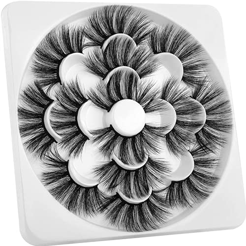 25MM Faux Mink Lashes, FANXITON False Eyelashes Full Fluffy Fake Lashes 5D Mega Volume Lashes Pack 7 Pairs