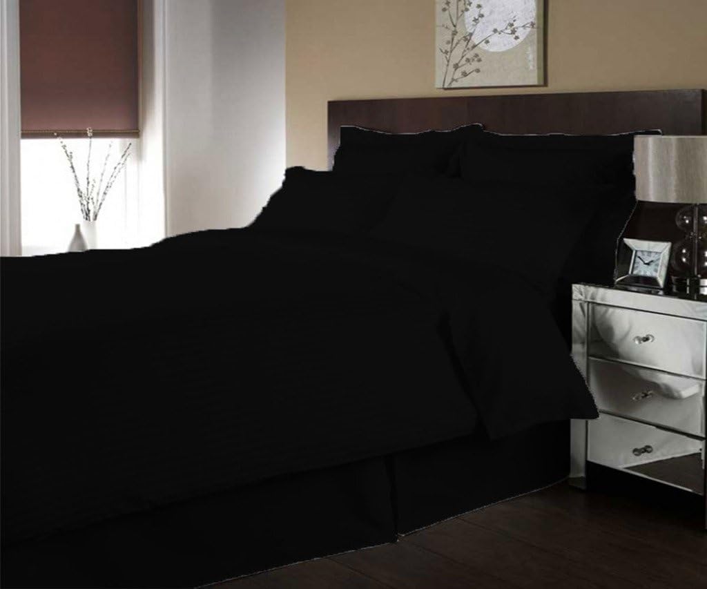Scala Bedding 500 Thread Count Egyptian Cotton Luxurious Striped Duvet Cover King Black