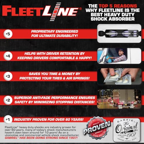 Image of Gabriel 85959 FleetLine HD Truck Front /Rear Shocks Fits Blue Bird FE RE Vision School Bus; Dynamax; Peterbilt Freightliner; Federal Coach Shuttle Bus Pierce Fire Rescue OEM# 0055008