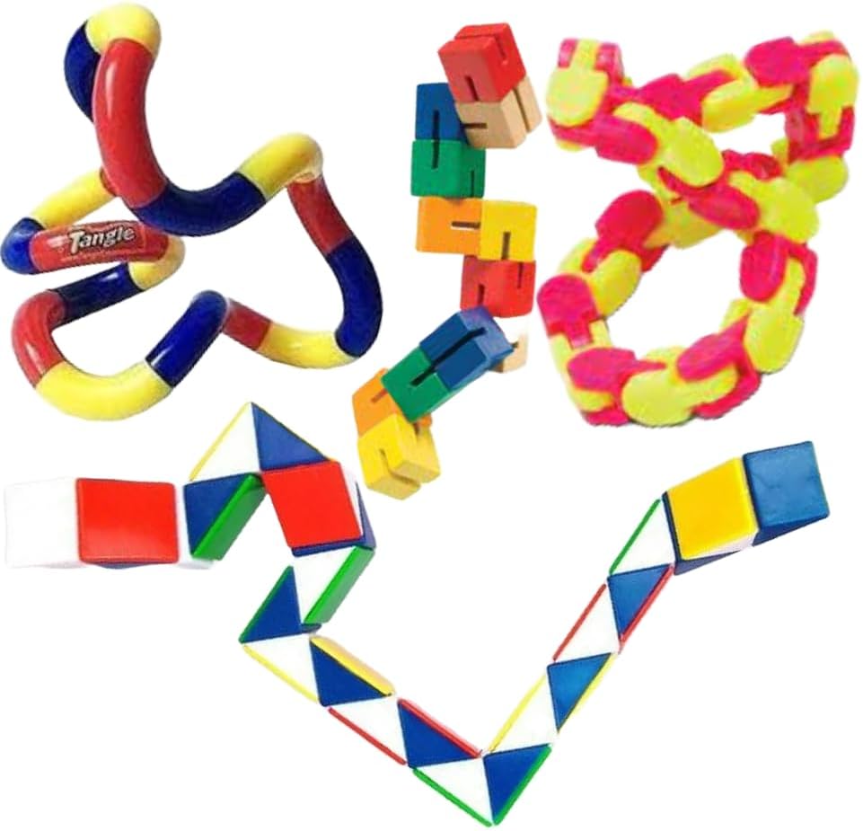 Sensory Fidget Toys Set -4 Pcs Stress Reducer Anxiety Relief Toys for Focus & Calm Great for Learning and Education Including an Authentic Tangle Jr.