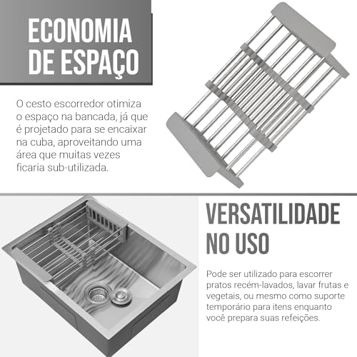 HOLTTER Kit Cuba Cozinha Gourmet Aço Inox 304 Resistente Corrosão Acompanha Cesto Escorredor Elegant