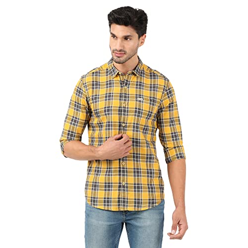 Image of Wrangler Men Light Mustard & Grey Checked Regular FiT-Shirt