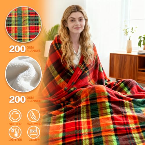 Image of Electric Blanket Heated Twin, Soft Flannel 62 inchx84 inch Plaid Heating Blanket with 8 Hours Auto Off 10 Fast Heating Levels Machine Washable Sherpa Heated Blanket with Overheating Protection