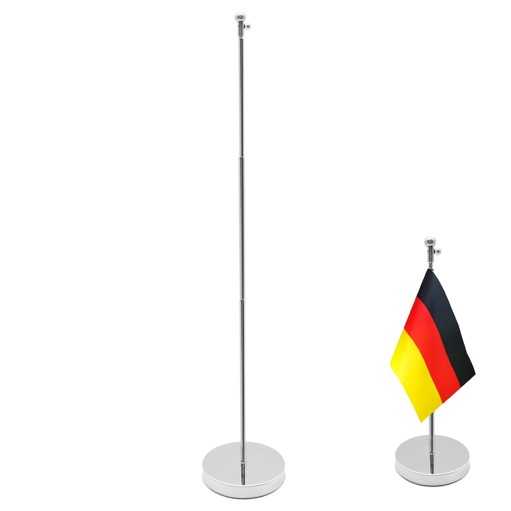 Supporto per Bandiera da Tavolo In Acciaio Inox con Base, Asta Telescopica per Bandiera da Tavolo Telescopica: 26-65cm per Tavolo, Ufficio Domestico, Feste (Argento)