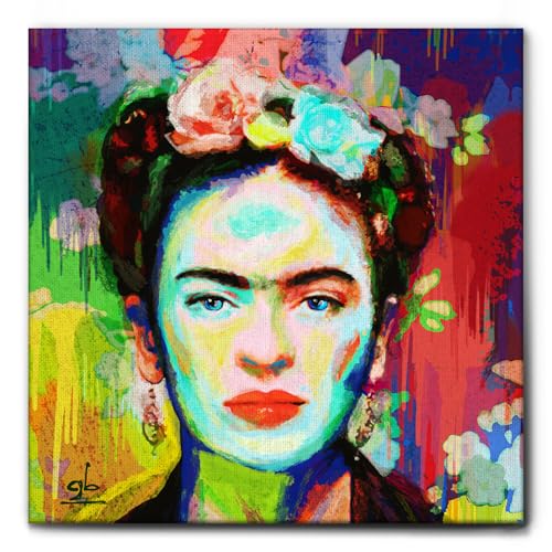 Giallobus - Cuadro - Frida - Lienzo con marco estándar - 70x70 - Listo para colgar - Cuadros modernos para el hogar