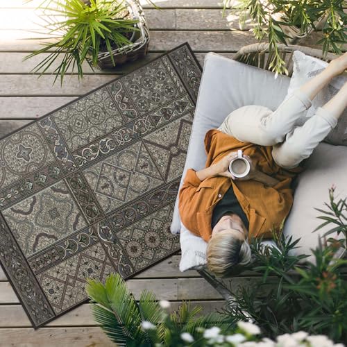 Tapis de jardin extérieur PVC 150x225 cm imperméable déco balcon