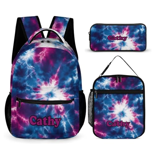 Tie Dye Navy Kids Backpack Set with Lunch Box & Pencil Case - School Backpack for Boys Girls, Lightweight Durable Bookbag, Water-Resistant Classroom Supplies, Ideal for Elementary Middle High School