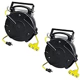 Case of 2 Industrial Heavy Duty 12/3 Retractable Extension Cord Reel W/ Tri-Tap