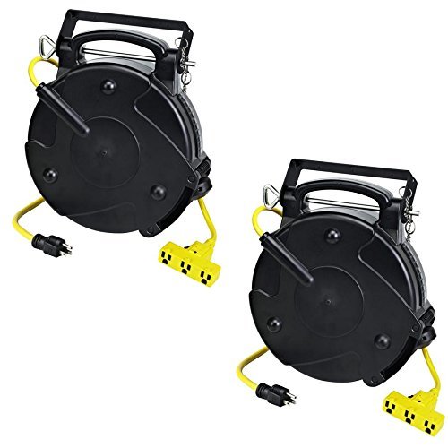 Case of 2 Industrial Heavy Duty 12/3 Retractable Extension Cord Reel W/ Tri-Tap