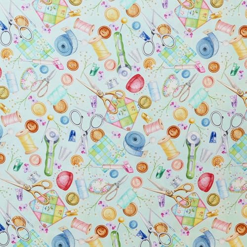 Mook Fabrics Prairie Notions Cotton Fabric, Sewing Mint Cut by
